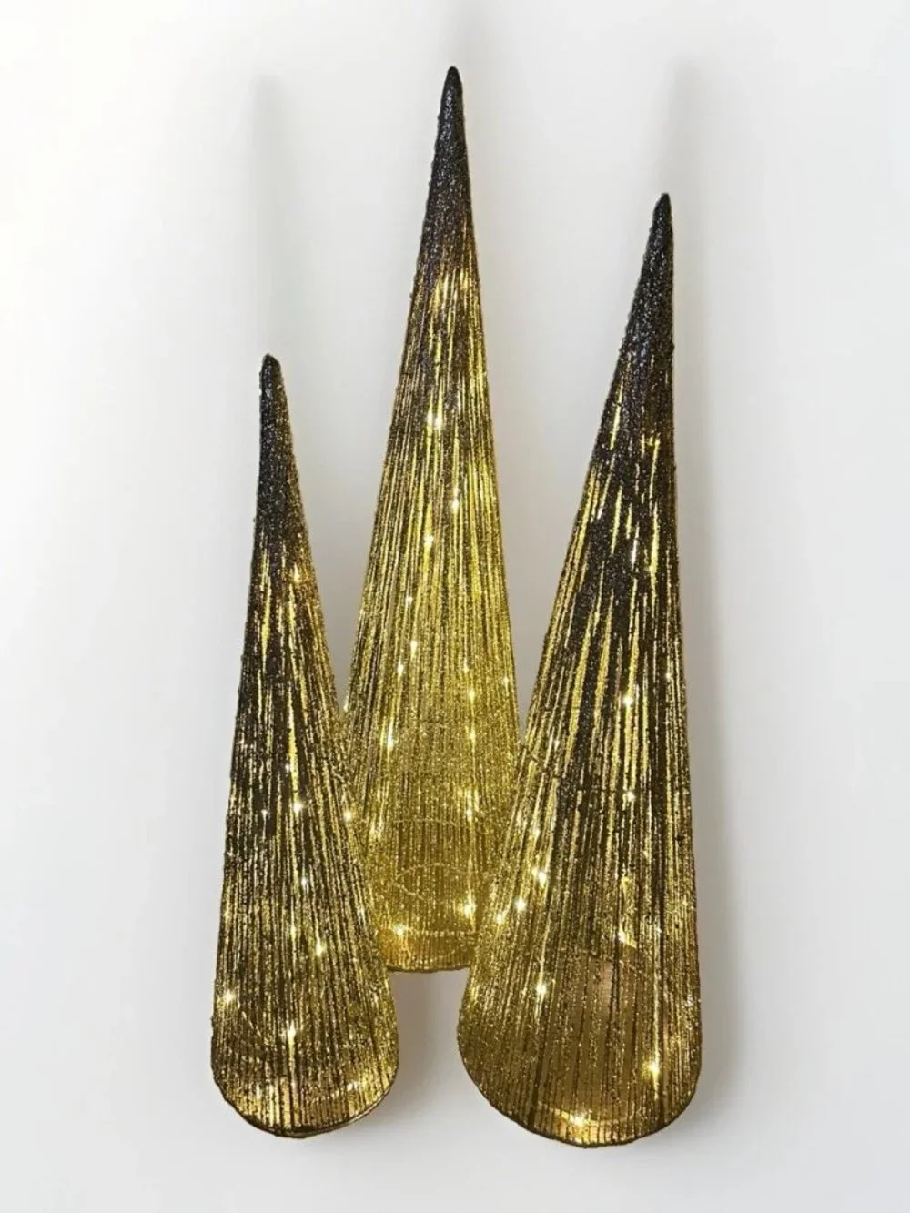 🎄 Holiday Living Gold LED Cone Christmas Trees Set 3 Light Color Change Indoor